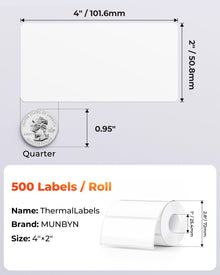 Munbyn 4"x2" Generic Rectangle Series Thermal Labels (500/Roll)