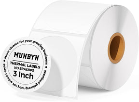 MUNBYN 3 Inch White Circle Thermal Sticker Labels-500 Labels/1 Roll