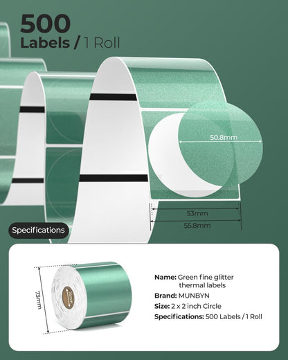 MUNBYN 2" Glitter Series Round Thermal Labels (500/Roll)