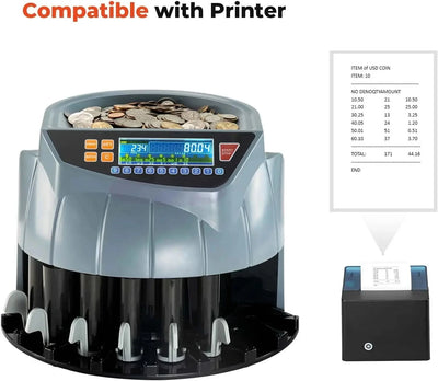 MUNBYN IMC10 money counter machine counting cash bills on a clean surface with digital display visible.