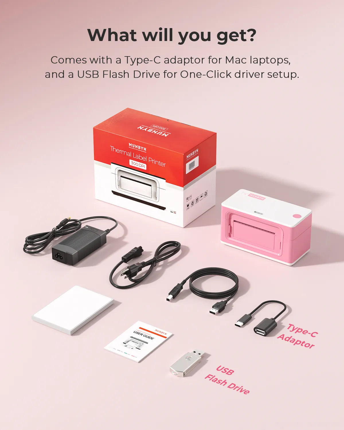 The pack of MUNBYN P941B Bluetooth thermal label printer