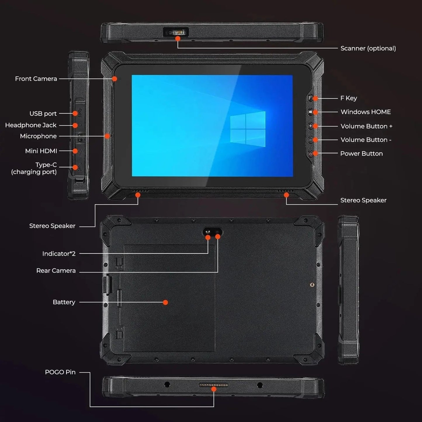 MUNBYN Rugged 8" Windows 11 Pro Tablet IRT06