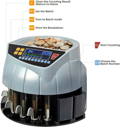 MUNBYN IMC10 Money counter machine displaying bills being counted with digital screen and secured banknotes.