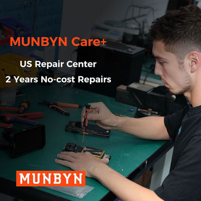 MUNBYN IPDA101P-LR Android barcode scanner with ergonomic design and scanning lens, used for retail and inventory management.