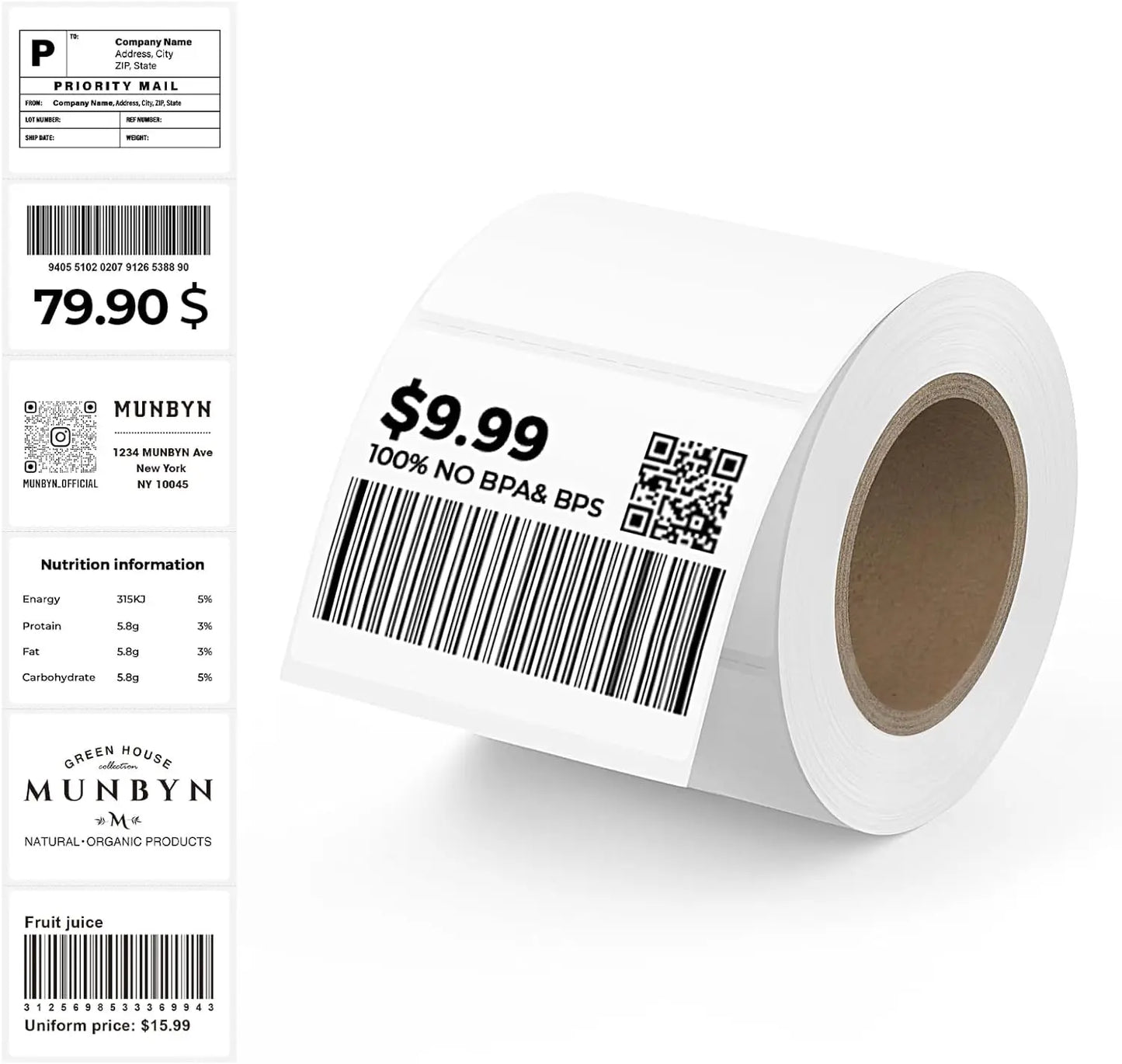 MUNBYN 1.57''x1.18'' Generic Rectangle Series Thermal Labels (230/Roll)