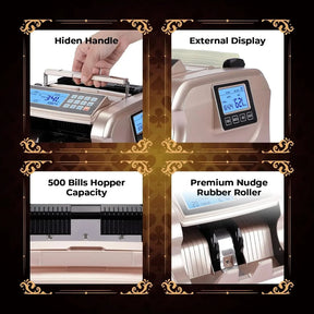 MUNBYN IMC06 Money Counter Machine, Rose Gold Money Counter Has 3 Screens, 5+ Detection UV/MG/IR/DD/MT Count Value of Bills, Add with Batch Mode Cash Counting Machine, 1500 Bills/Min, Luxury Gold