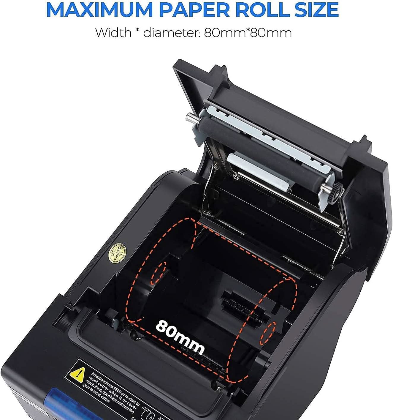 MUNBYN P068 receipt printer with paper roll, compact design, and black finish, ready for retail or hospitality use.