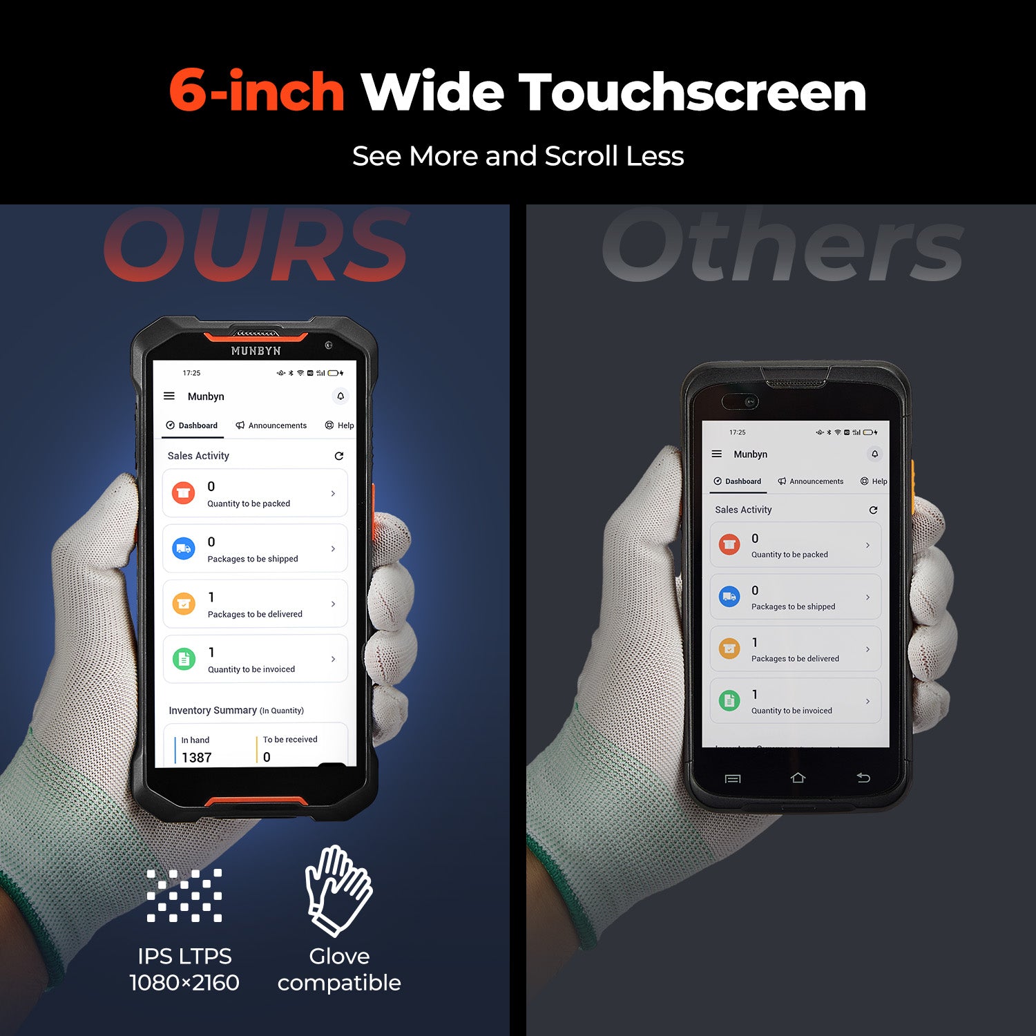 MUNBYN AS01 handheld scanner with 6-inch wide touchscreen