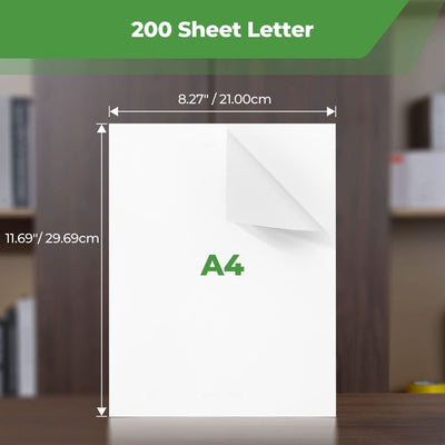 A4 Thermal Paper roll from MUNBYN, showing white thermal paper sheets suitable for printing receipts or labels.