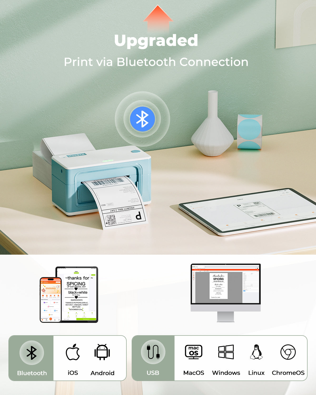 MUNBYN RealWriter 941BP Bluetooth Thermal Label Printer 300DPI