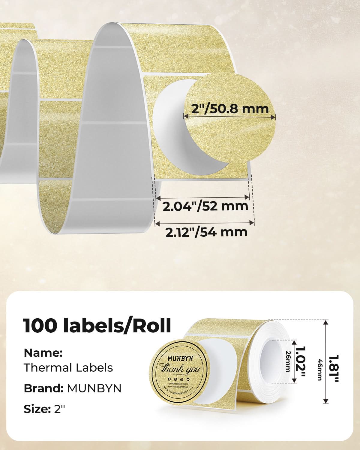 MUNBYN 2" Glitter Round Thermal Labels (100/Roll)