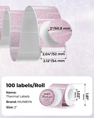 MUNBYN 2" Glitter Round Thermal Labels (100/Roll)