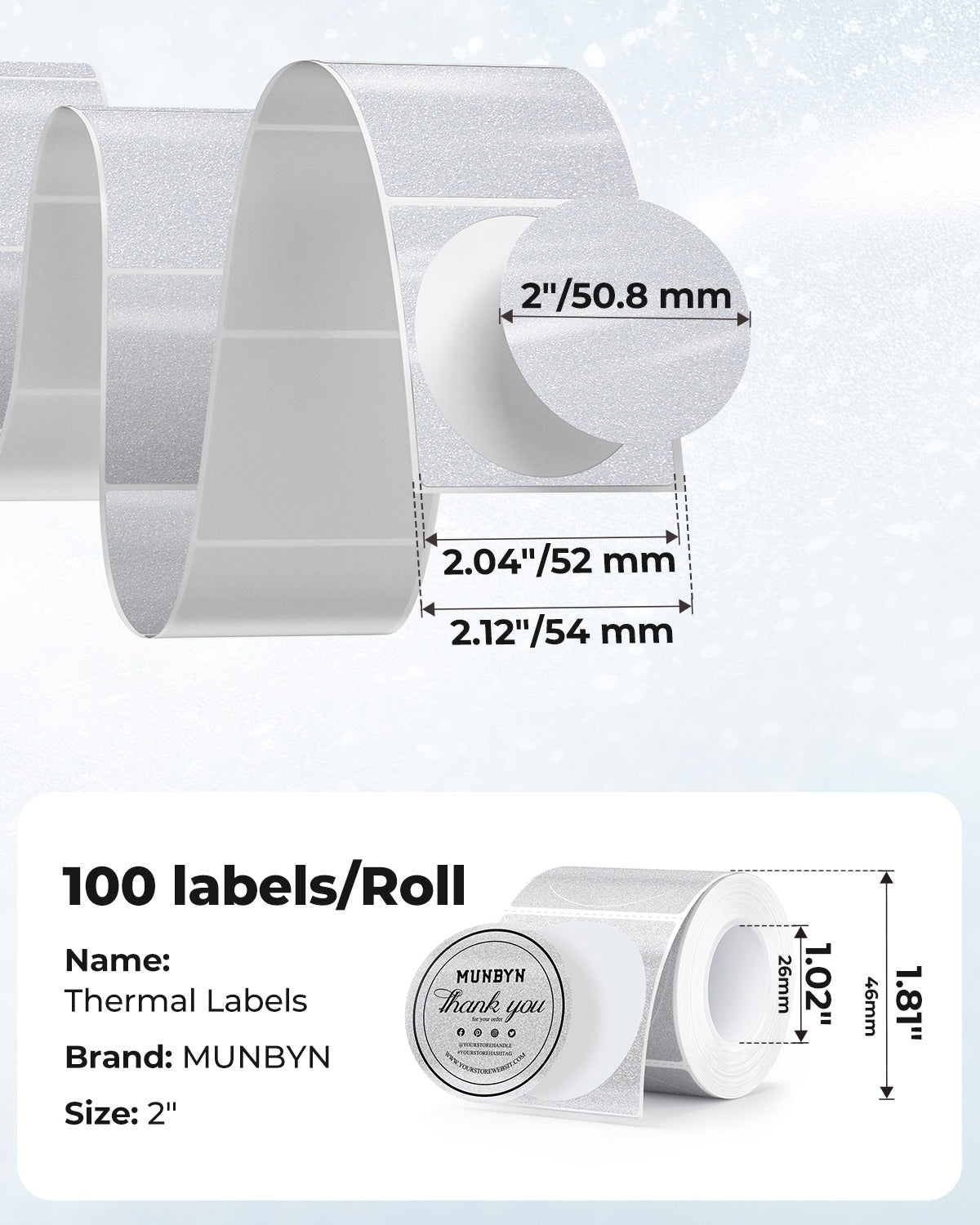 MUNBYN 2" Glitter Round Thermal Labels (100/Roll)