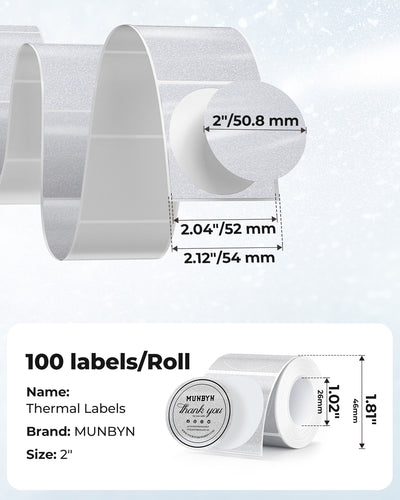 MUNBYN 2" Glitter Round Thermal Labels (100/Roll)