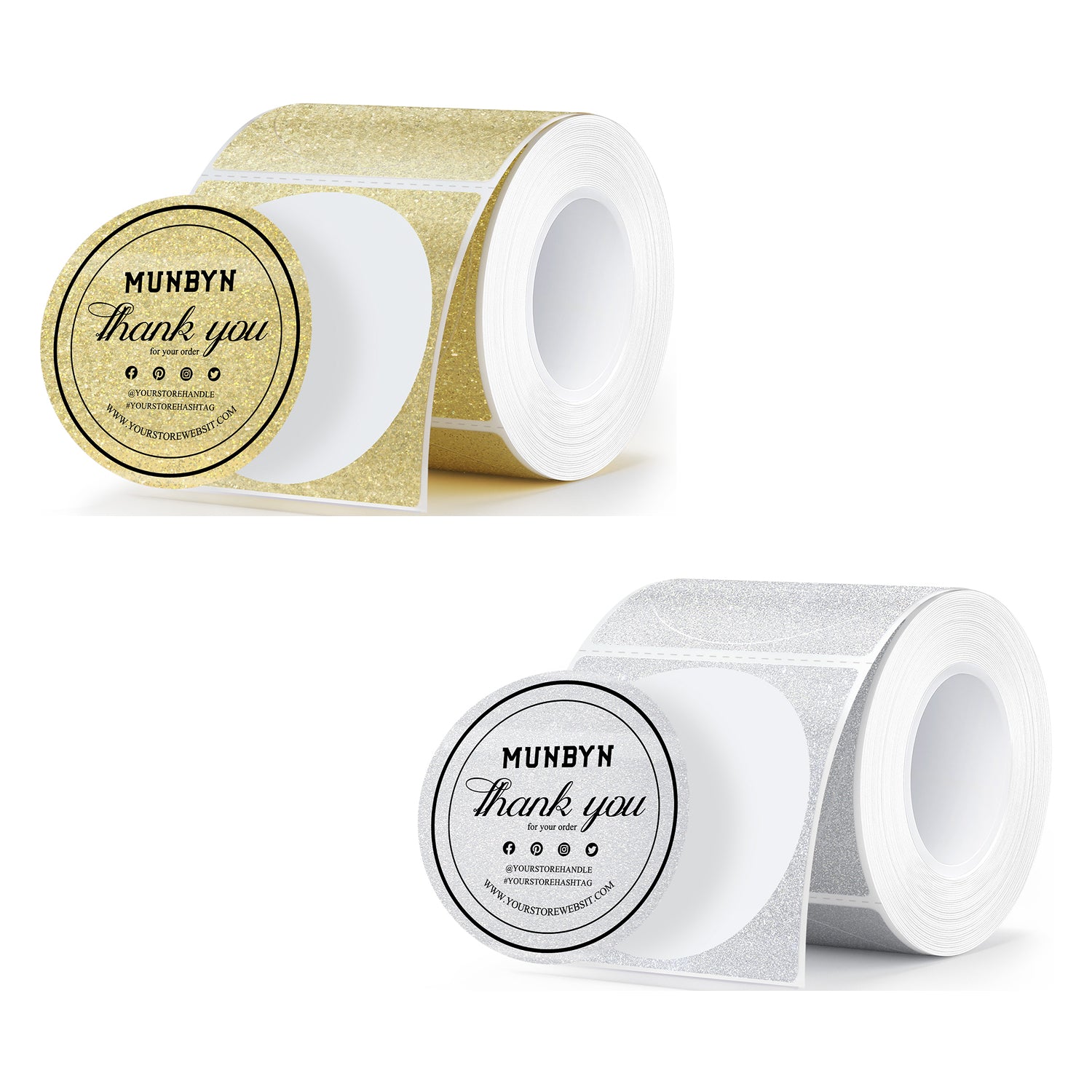 MUNBYN 2" Glitter Round Thermal Labels Multi-Pack (100/Roll)
