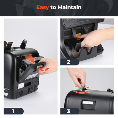 MUNBYN IMC40 black money counter machine with digital display and counting buttons, designed for efficient cash handling.