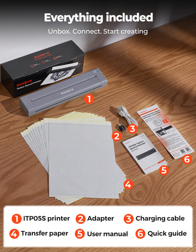 MUNBYN ITP05S Tattoo Stencil Bluetooth Thermal Printer with 20 Sheets Transfer Paper