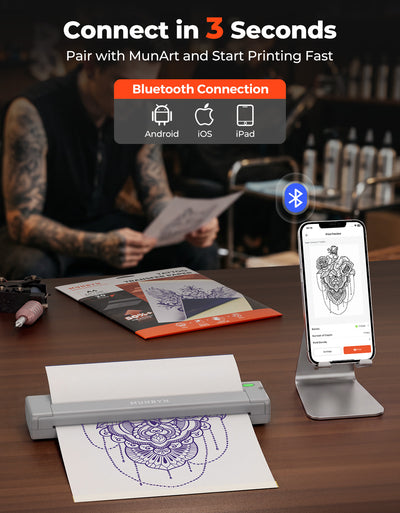 MUNBYN ITP05S Tattoo Stencil Bluetooth Thermal Printer with 20 Sheets Transfer Paper