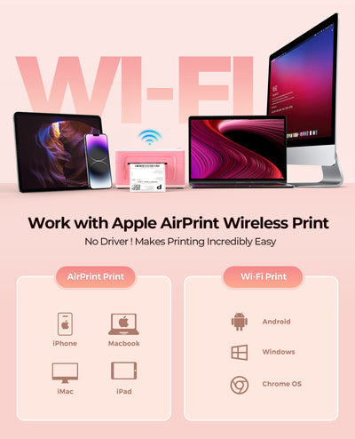 Apple AirPrint wireless printing system with MUNBYN AirPrint thermal printer