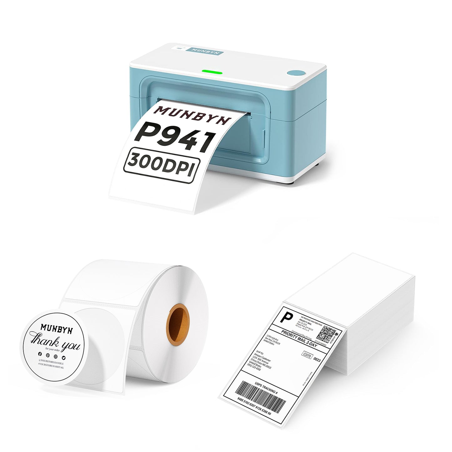 MUNBYN RealWriter 941BP Bluetooth Thermal Label Printer 300DPI Kit