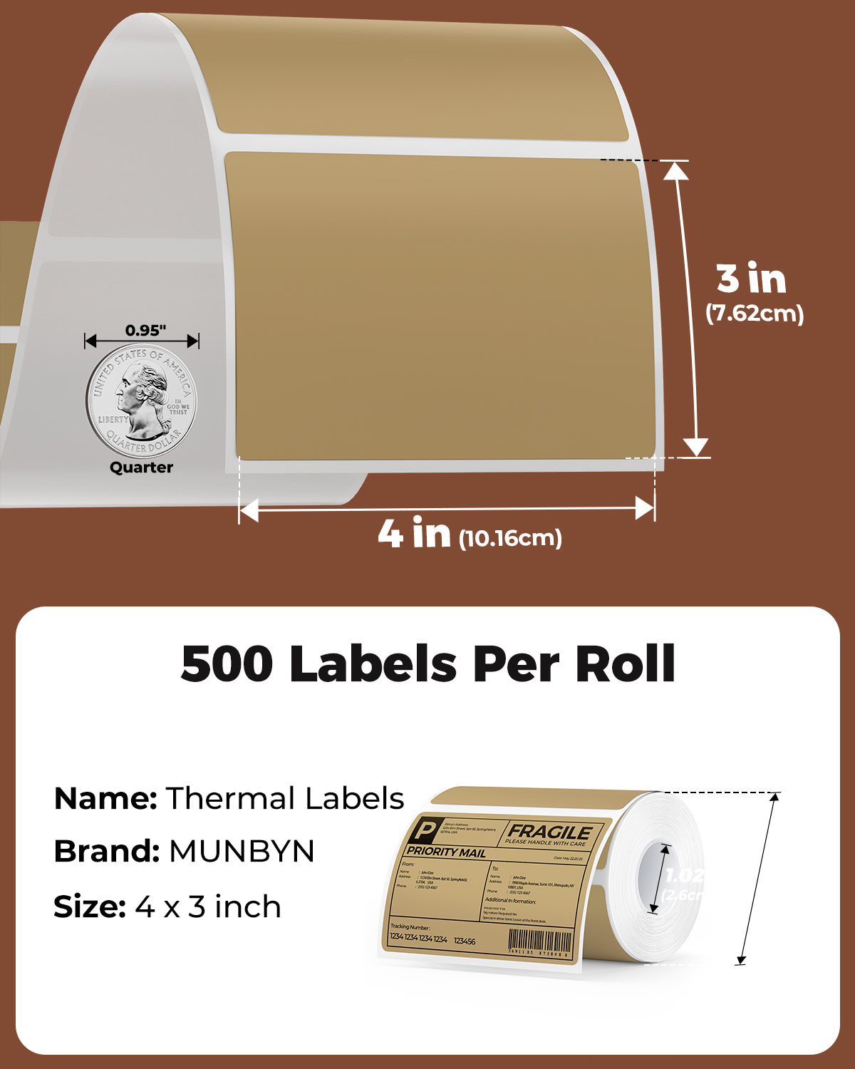 Munbyn 4"x3" Generic Rectangle Series Thermal Labels (500/Roll)