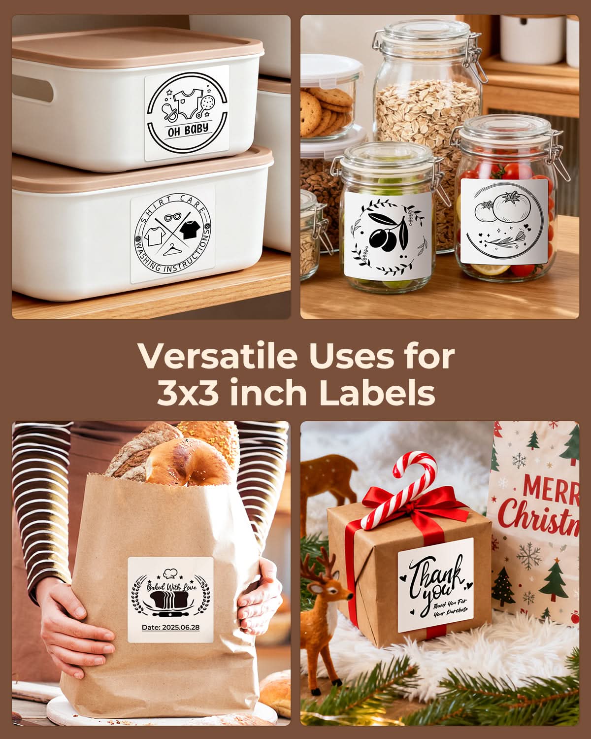 MUNBYN 3"x3" Generic Square Series Thermal Labels (500/Roll)