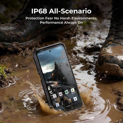 MUNBYN MT002 rugged cell phone with durable design, black exterior, and large screen, ideal for outdoor and tough environments.