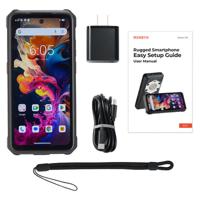 MT002 Rugged Cell Phone by MUNBYN with durable design, large screen, and rugged exterior for outdoor use.