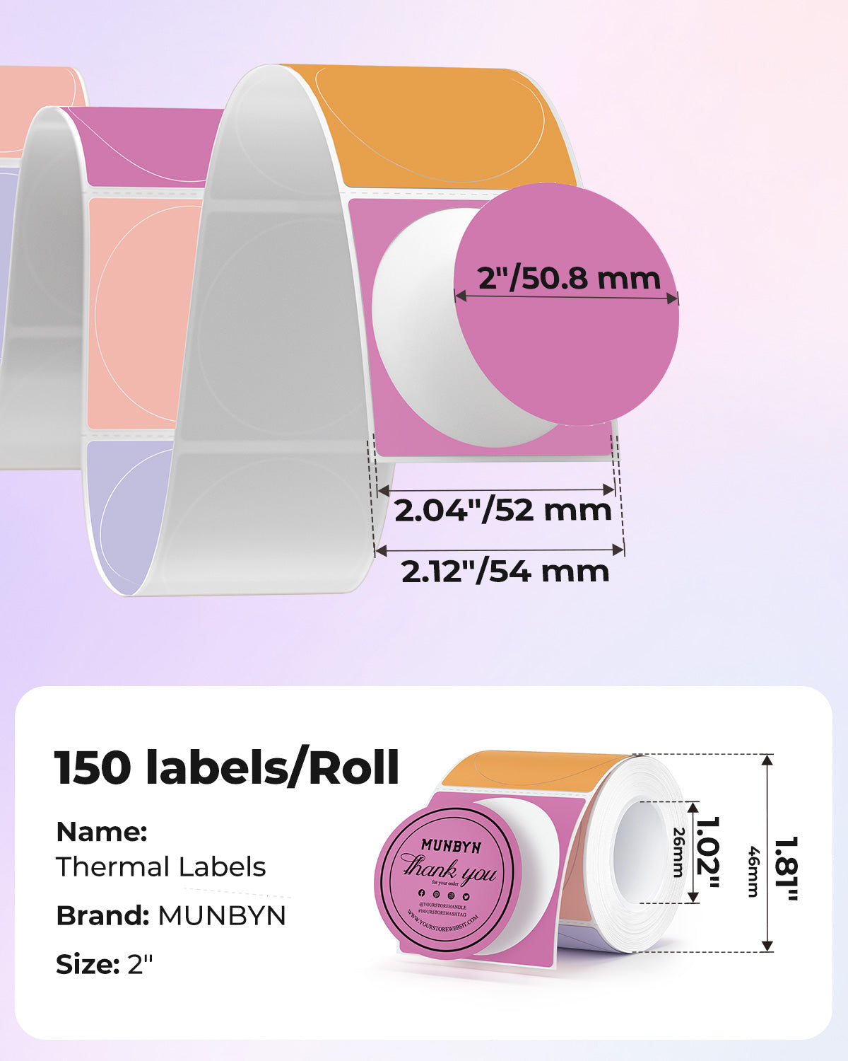 MUNBYN 2" Macaron Round Thermal Labels for Product and Packaging Stickers