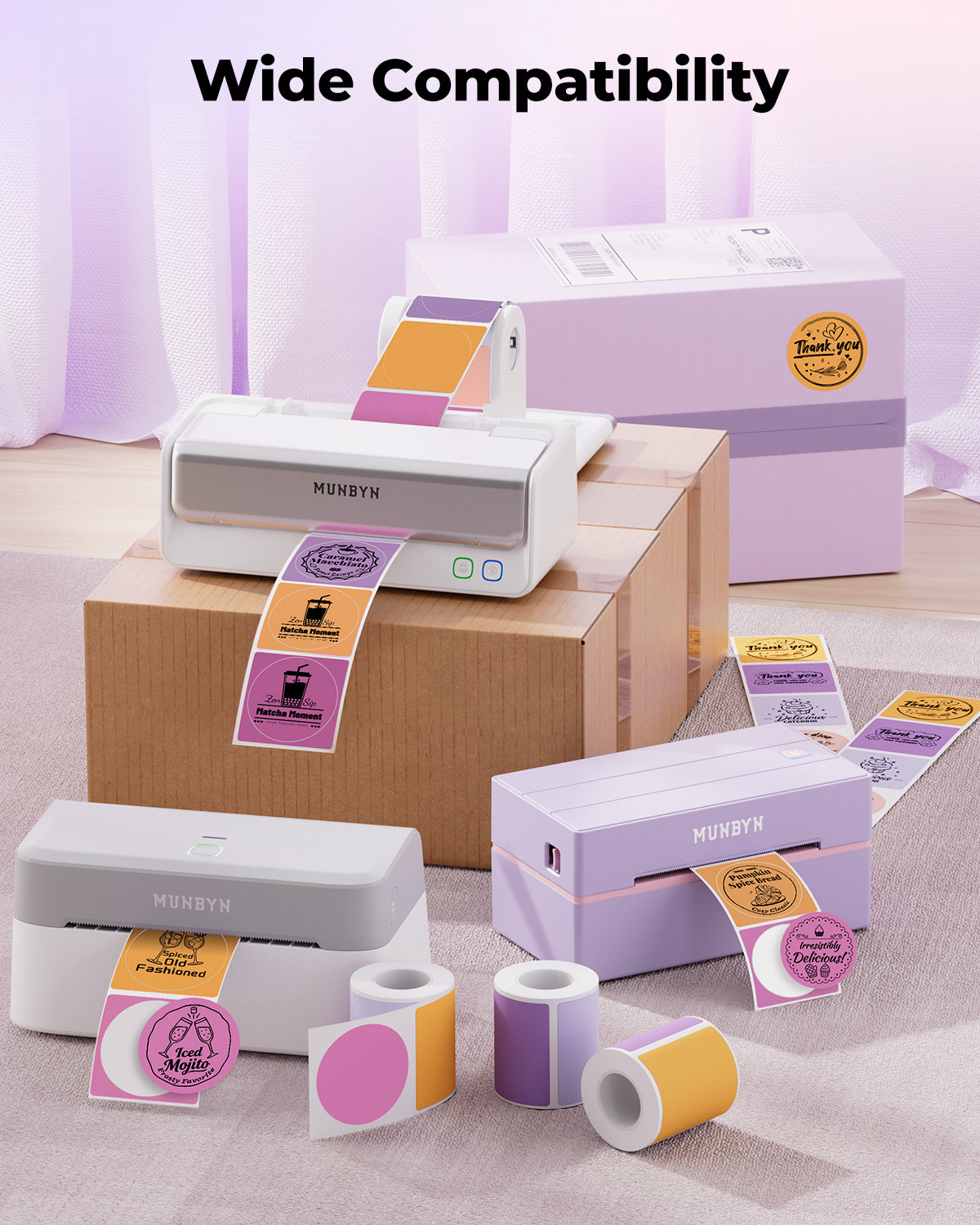 MUNBYN 2" Macaron Round Thermal Labels for Product and Packaging Stickers