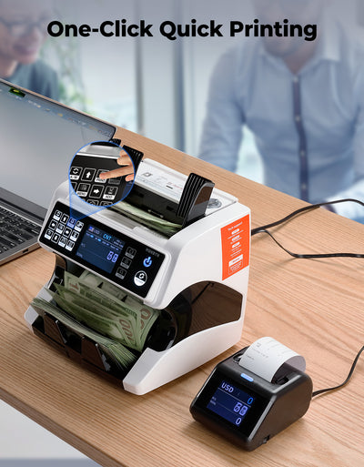 MUNBYN P01 thermal receipt printer with compact design and paper roll, ideal for retail and hospitality transactions.