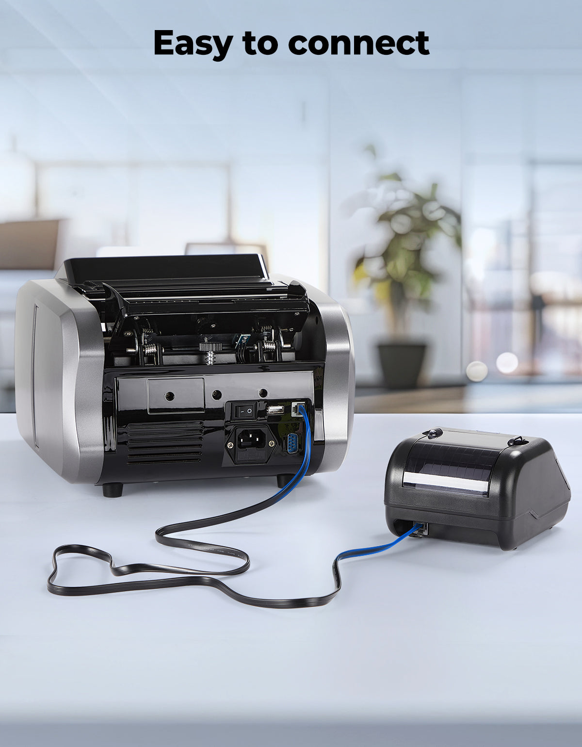 MUNBYN P01 thermal receipt printer with compact design and black finish, ready for quick and efficient printing.
