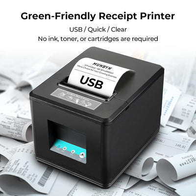 MUNBYN P098 ink-free USB receipt printer in use