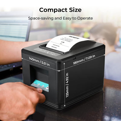 MUNBYN P098 compact 80mm receipt printer with dimensions