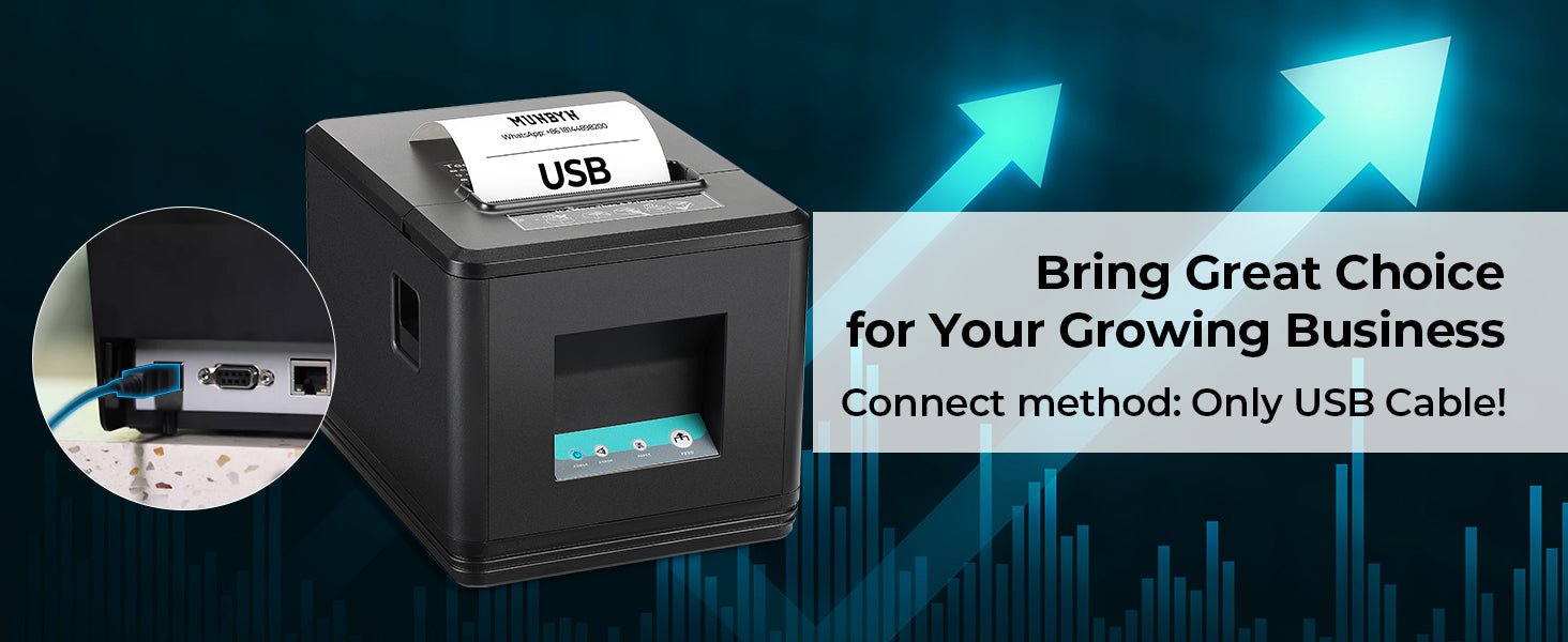 MUNBYN P098 receipt printer with USB-only connection
