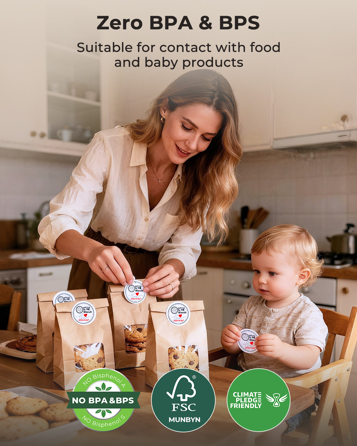 MUNBYN 2" Round Dual Color Blue&Black Red&Black Thermal Labels 150/Roll