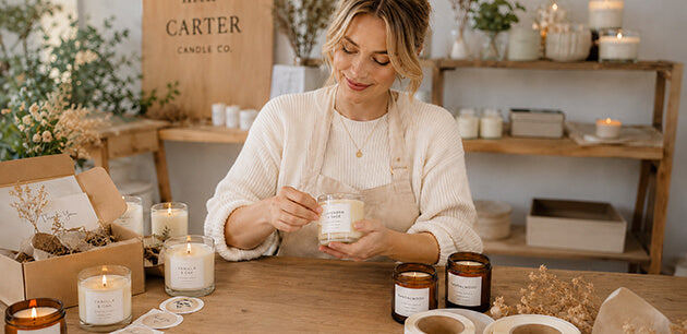 candle maker applying labels