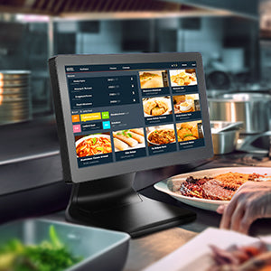 MUNBYN IPTS002 touchscreen monitor in a food-service workspace