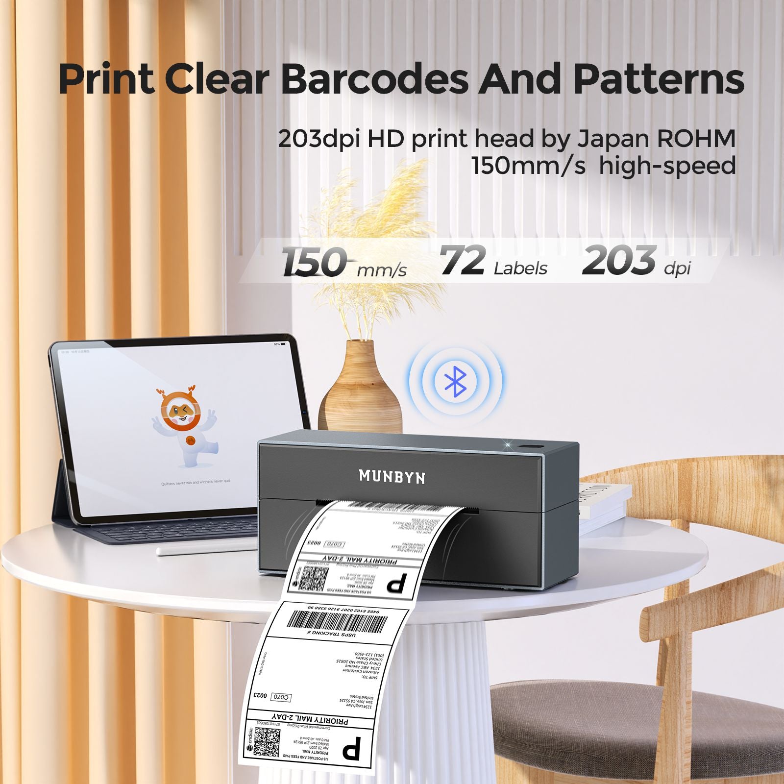 High-speed black Bluetooth thermal label printer