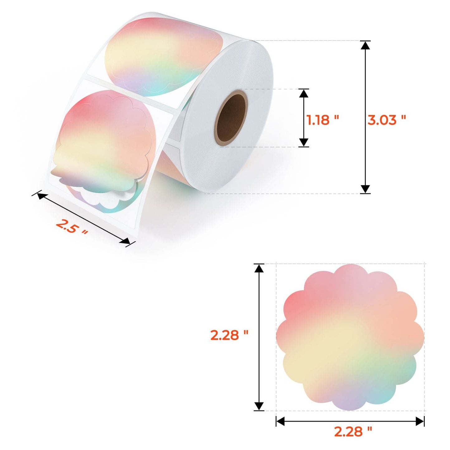 MUNBYN scalloped round border thermal labels are 2.28"x2.28".