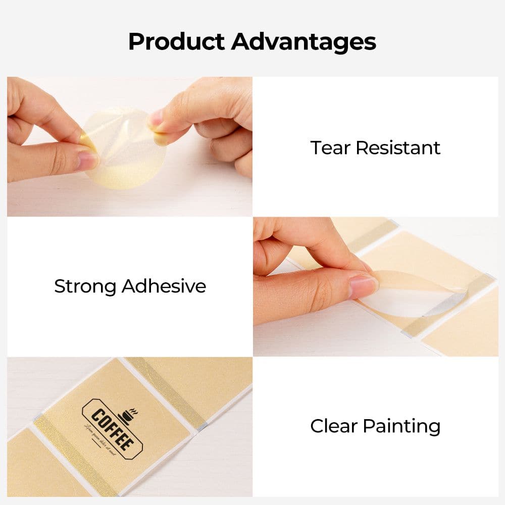 Pair of 2-inch gold labels printed on MUNBYN label printer paper, showcasing shiny metallic finish for product labeling.