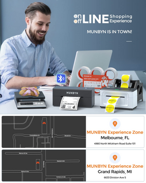 MUNBYN offline shopping experience service for shipping label printers is available in Melbourne and Grand Rapids.